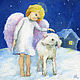 The angel and the Lamb Square card 15h15 cm in envelope, Cards, St. Petersburg,  Фото №1