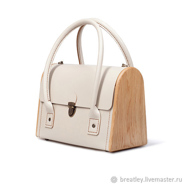 Light bag with wood-CEILI-made of milk-colored genuine leather, Classic Bag, Moscow,  Фото №1