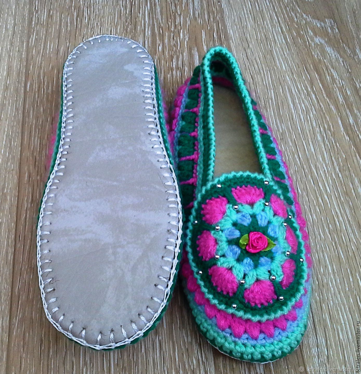 SLIPPERS KNITTED Spring leather sole купить на Ярмарке Мастеров