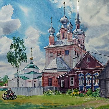 Картины и панно ручной работы. Ярмарка Мастеров - ручная работа Акварель Лето в селе Введенье!. Handmade.