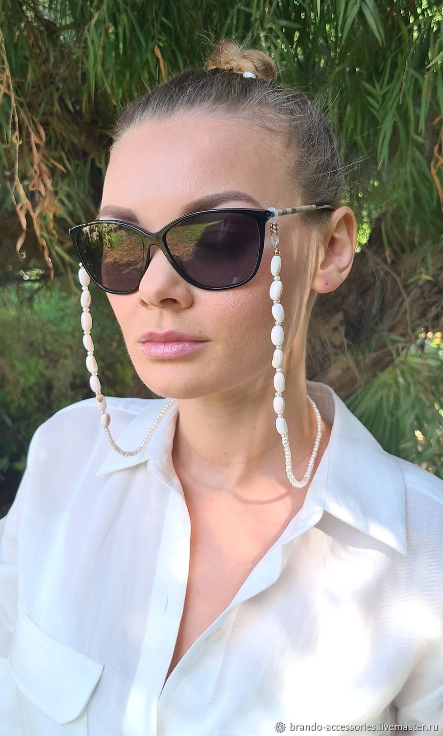 Цепь на очки с белым жемчугом и ракушками в интернет-магазине на ...