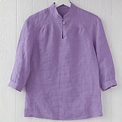 Одежда handmade. Livemaster - original item Lavender blouse with a stand made of 100% linen. Handmade.