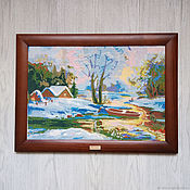 Картины и панно handmade. Livemaster - original item Hand Cross stitch painting Boat in the snow. Handmade.