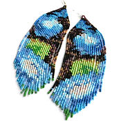 Украшения handmade. Livemaster - original item Earrings-brush: Beaded Earrings, Blue Flowers, Long Brushes. Handmade.
