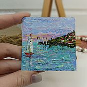 Картины и панно handmade. Livemaster - original item Beach Painting Original Art Seascape small Ocean Landscape Sailboat. Handmade.