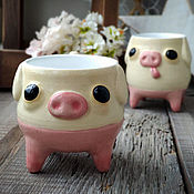 Посуда handmade. Livemaster - original item Mugs and cups: Pig-cow, mug on legs. Handmade.