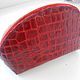 cosmetic bag made from natural Italian leather,leather cosmetics bag,red cosmetic bag,cosmetic bag made of leather with embossed Croco red nail Polish, cosmetic bag handmade, buy cosmetic bag, made to