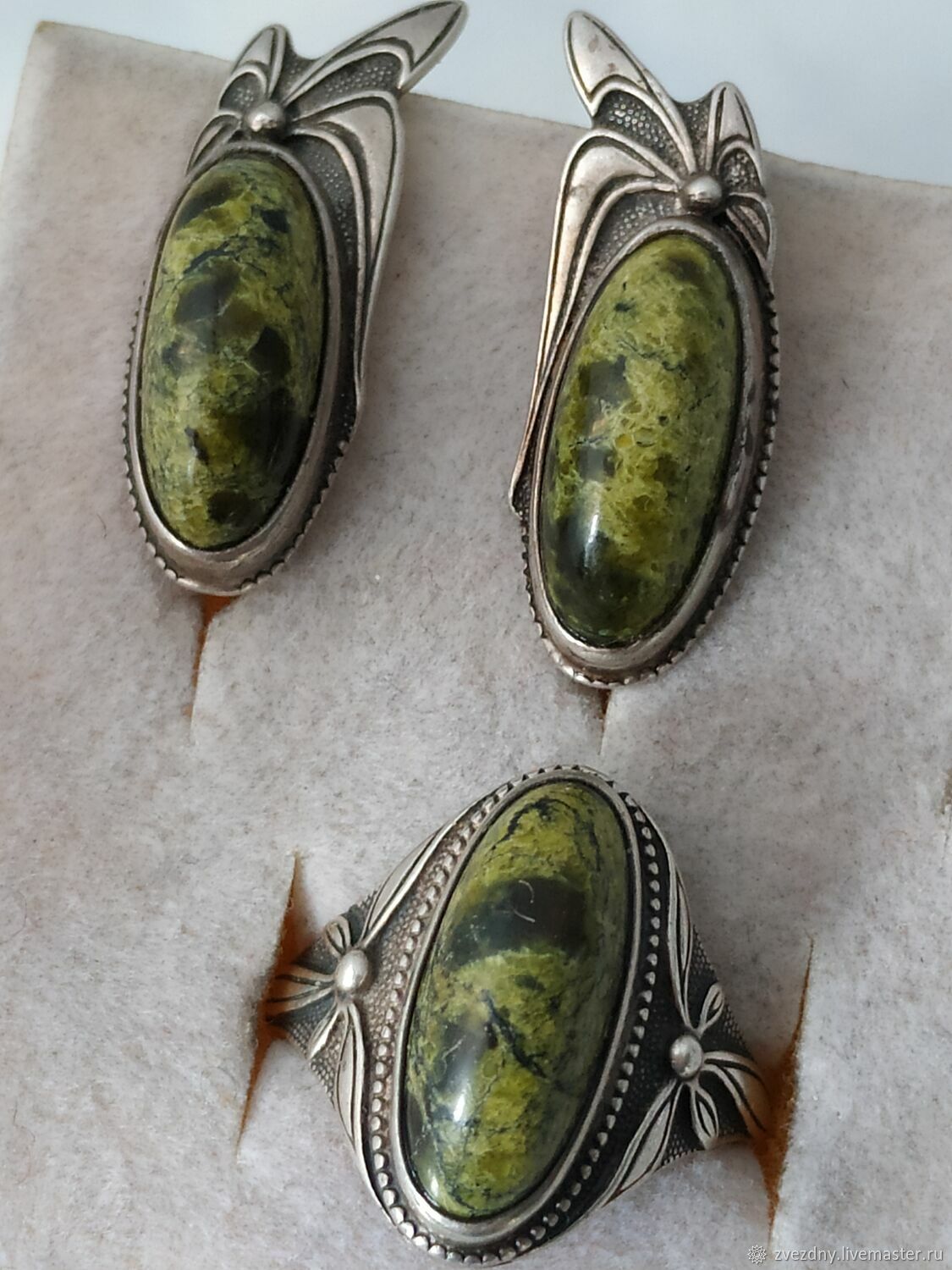 Винтаж: Серьги кольцо змеевик серебро комплект купить в интернет ...