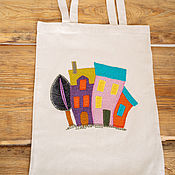 Сумки и аксессуары handmade. Livemaster - original item Cotton bag-shopper "Bright Houses". Handmade.