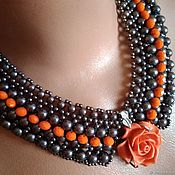 Украшения handmade. Livemaster - original item Coral ROSE and Pearl Collar Necklace. Handmade.