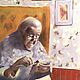  Painting Grandmother at needlework (pastel gray-violet mustard), Pictures, Yuzhno-Uralsk,  Фото №1