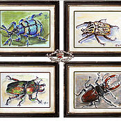 Картины и панно handmade. Livemaster - original item Painting: watercolor painting insects set of 4 pcs. Bugs. Handmade.
