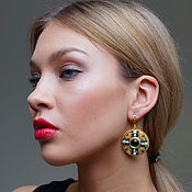 Украшения handmade. Livemaster - original item Round green earrings made of beads and beads, gold Byzantine earrings. Handmade.