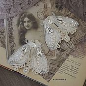 Украшения handmade. Livemaster - original item Embroidered brooch Moth White. Handmade.