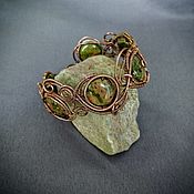 Украшения handmade. Livemaster - original item Copper bracelet with unakit wire wrap. Handmade.