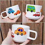 Посуда handmade. Livemaster - original item Smooth mug with rinsuki Cars cars drawing on the mug. Handmade.