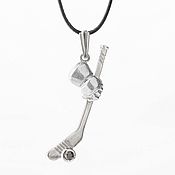 Украшения handmade. Livemaster - original item Hockey stick with glove, ice hockey pendant necklace in sterling silver. Handmade.