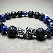 Украшения handmade. Livemaster - original item Bracelet with lapis lazuli, lava and agate with piao 