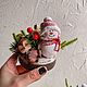 Новогодняя композиция со снеговиком и олененком. Новогодние композиции. VS_handmade. Ярмарка Мастеров.  Фото №5