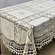Овальная льняная скатерть ручной работы с вышивкой и кружевами 160×220, Скатерти, Суздаль,  Фото №1