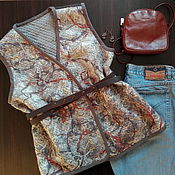 Linen shopping bag with raffia decor