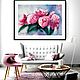 Pink flowers picture with large peonies. Painting in the living room watercolor, Pictures, Moscow,  Фото №1