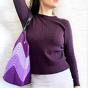 Сумки и аксессуары handmade. Livemaster - original item Knitted cord bag with genuine leather. Handmade.