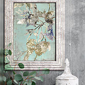 Картина акварелью Прогулка в прошлое (лес, зелень, изумрудный, лиловый