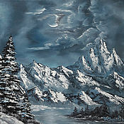 Картины и панно ручной работы. Ярмарка Мастеров - ручная работа Mountain painting-Moonlight, oil on canvas, 50 x 40. Handmade.