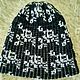 Double sided winter knitted cap with ornament of white roses, Caps, Moscow,  Фото №1