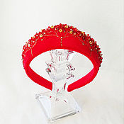 Украшения handmade. Livemaster - original item Headbands: The rim is in the form of a kokoshnik velvet Scarlet. Handmade.