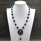 Украшения handmade. Livemaster - original item Emerald Necklace with agate chalcedony and Rhinestone pendant. Handmade.