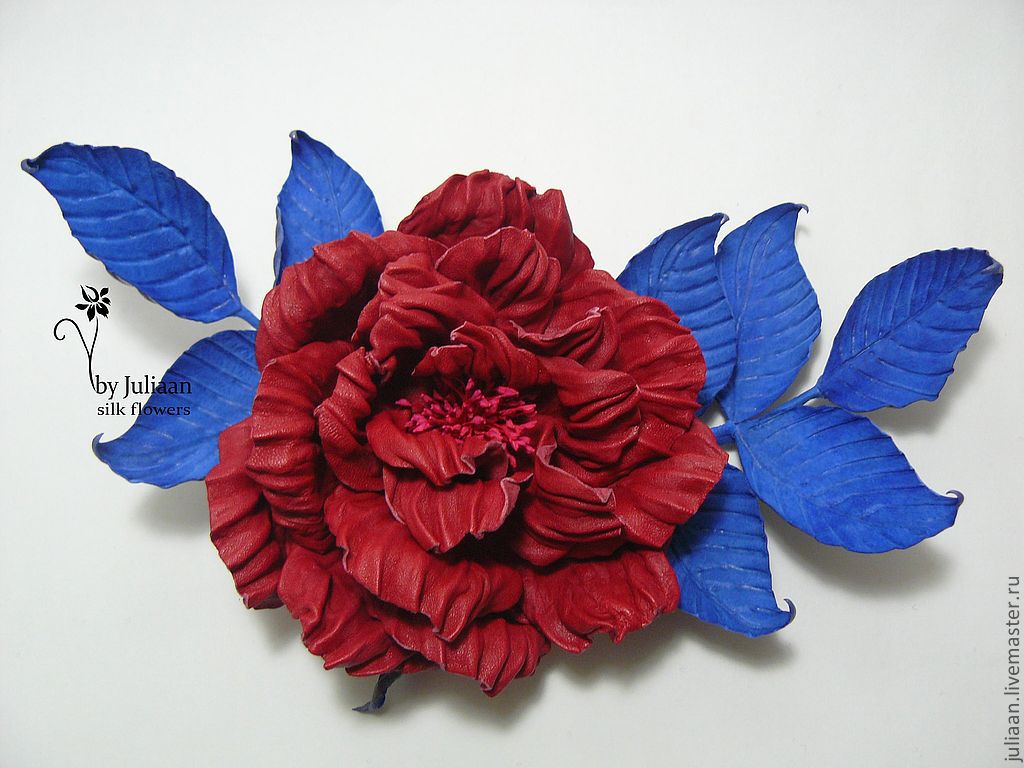 Броши ручной работы. Цветы из кожи. Роза