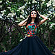 Тёмно-синее платье с цветочной вставкой. Платья. Dudu-dress. Интернет-магазин Ярмарка Мастеров.  Фото №2