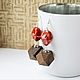 Серьги "Деревянный куб коричневый и красная керамика". Серьги классические. BYAKUSHKI  (прекрасные бякушки). Ярмарка Мастеров.  Фото №5