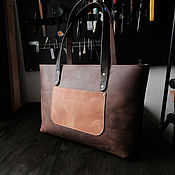 Сумки и аксессуары handmade. Livemaster - original item Leather shopper bag with zipper, brown Italian leather. Handmade.