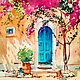 Order Watercolor painting southern house with a door a pot of bougainvillea flowers. Olga Ermakova art. Livemaster. . Pictures Фото №3