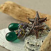 Украшения handmade. Livemaster - original item Earrings Starfish lampwork boho drops emerald. Handmade.