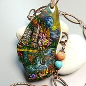 Украшения handmade. Livemaster - original item Sunny landscape-large pendant with author`s painting on stone. Handmade.