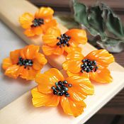 Материалы для творчества handmade. Livemaster - original item Handmade Lampwork Orange Poppy 1 pcs, Glass flowers for Jewelry. Handmade.