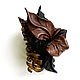 Crab hairpin with leather flowers brown bitter chocolate, Hairpins, Moscow,  Фото №1