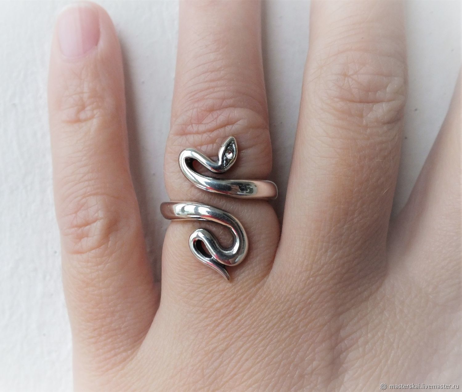 Кольцо змейка, серебро 925