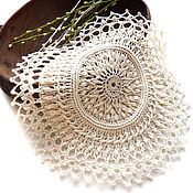 Для дома и интерьера handmade. Livemaster - original item Linen napkin, knitted (ivori) interior for serving 20 cm. Handmade.
