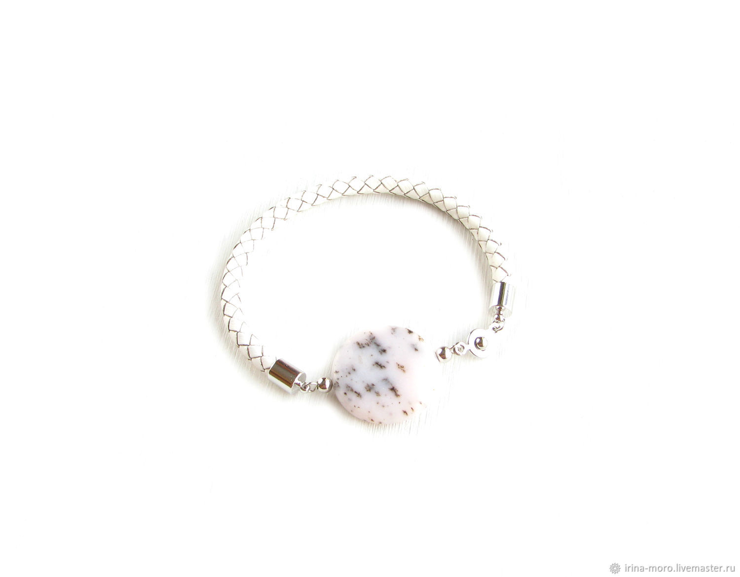 Opal bracelet, silver leather bracelet white, leather bracelet, Bead bracelet, Moscow,  Фото №1