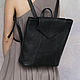 Backpack 'Geometry' small black textured leather, Backpacks, St. Petersburg,  Фото №1