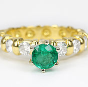 Украшения handmade. Livemaster - original item Round Natural Emerald & diamond Wedding band gold ring 18K,Yellow gold. Handmade.