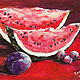 Painting: painting watercolor still life still LIFE with WATERMELON and PLUM. Pictures. pictures & decor of TanyaSeptember. Online shopping on My Livemaster.  Фото №2