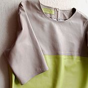 Одежда handmade. Livemaster - original item Leather sheath dress, lemon and beige. Handmade.
