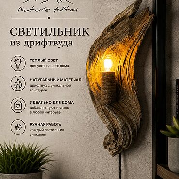 Для дома и интерьера ручной работы. Ярмарка Мастеров - ручная работа Светильник настенный (бра) деревянный из дрифтвуда. Handmade.