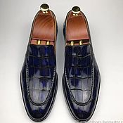 Обувь ручной работы handmade. Livemaster - original item Loafers for men, made of genuine crocodile leather, in dark blue color.. Handmade.
